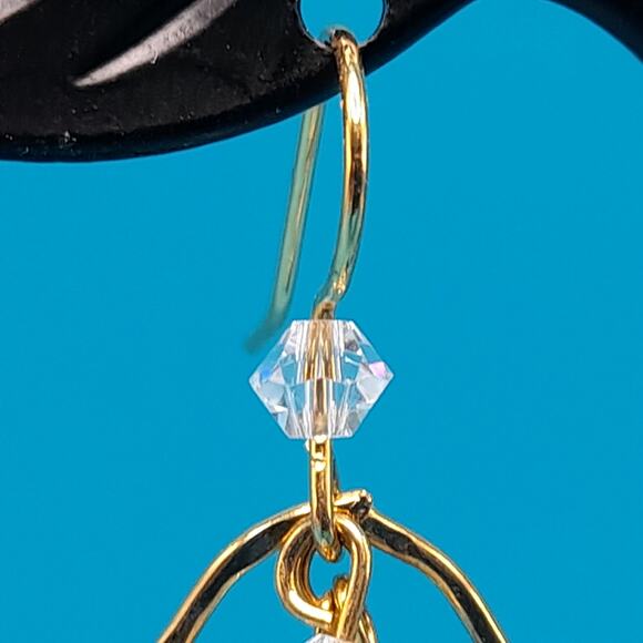 Clear Crystal Oval Hoop Earrings, Gold Tone Ear Wires - Picture 3 of 12